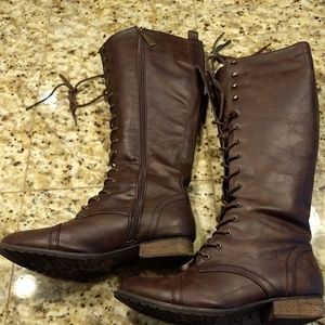 Breckelles Lace Up Knee High Boots